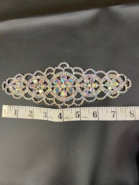 Crystal AB Rhinestone Applique Trim - Iridescent Floral Design